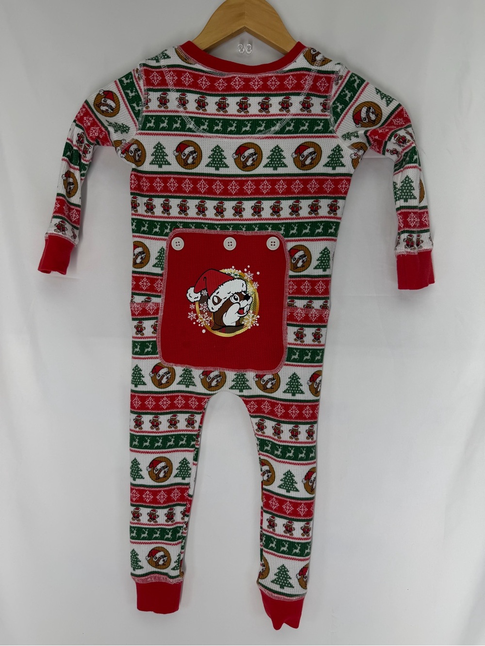 Holiday Red & Green Kids One-Piece Pajamas with Reindeer Pocket